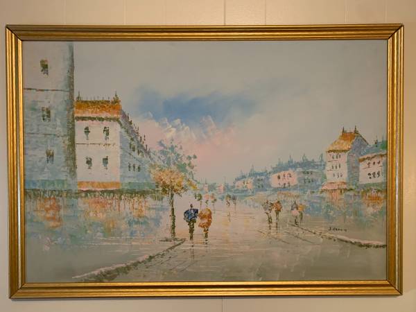 original signed J Brown impressionism oil painting European street art 1