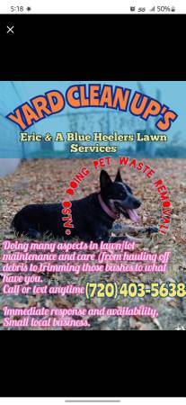 Doing leaf/yard clean ups, Pet waste removal, gutters, weeds, bush tri 1