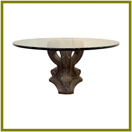 Custom Cast Plaster Pedestal + Round Glass Dining Table 1
