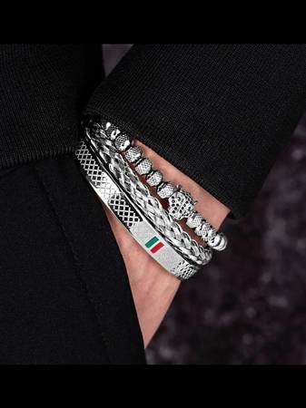 Designer Luxury Leopard Platinum/Silver 3pcs Bracelet Bangle Set 1