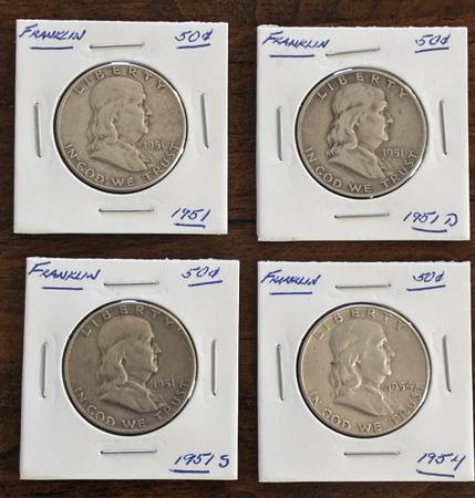 (4) Nice Different Tougher Date/Mint 90% Silver Franklin Half Dollars 1