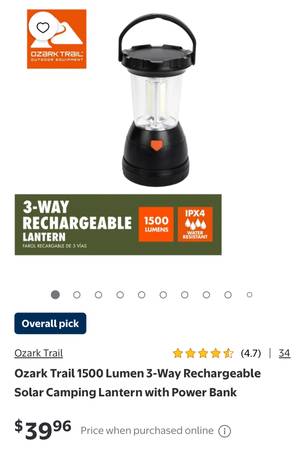 Ozark Trail LED Rechargeable Camping Lantern with AC/DC Adapter and Ca 1