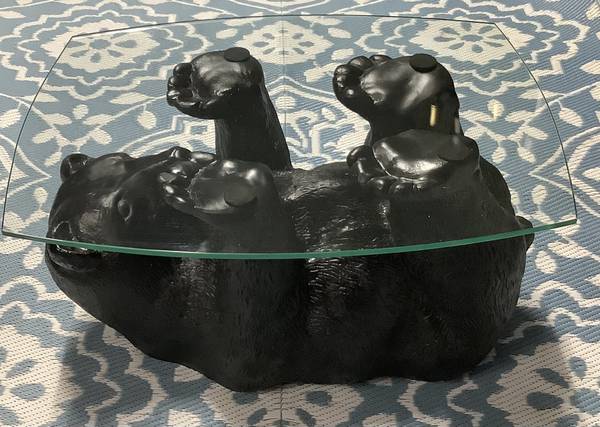VINTAGE BEAR COFFEE TABLE W/GLASS TOP 1