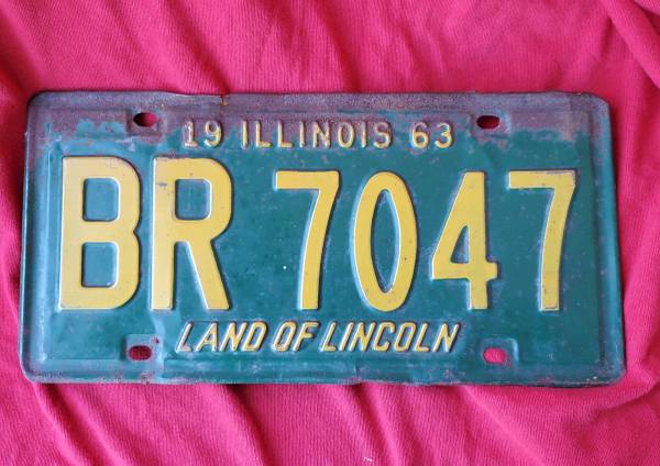 1963 Illinois License Plate Number Tag Plate BR 7047 1