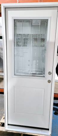 New 32" 1/2 Deco Glass LH Inswing Fiberglass Exterior Entry Door 1