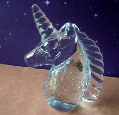 1960's I.W. Rice Bullicante Glass Unicorn Paperweight. 1