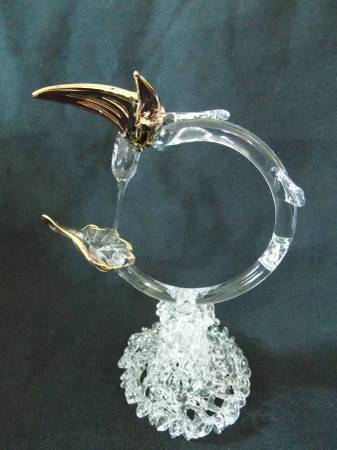 Blown Spun Glass Hummingbird & Flower Figurine 1