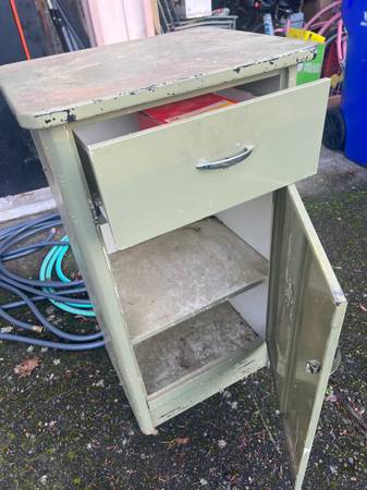 Antique metal cabinet with drawer 1
