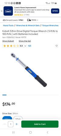 USED DIGITAL KOBALT 3/8 TORQUE WRENCH 1