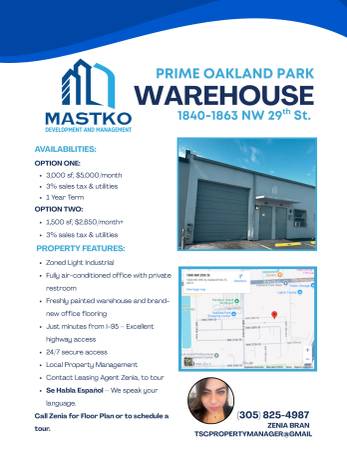 $2,250 / 1500ft2 - 3 Phase - Warehouse Space for Rent - ONE MONTH FREE - Oakland Park (Oakland park)64049274540417122