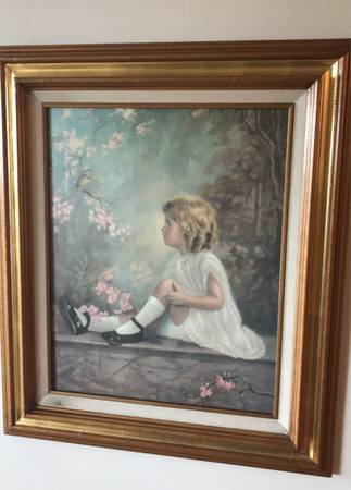 Beautiful Vintage Wood Framed Lithograph SONG OF THE LARK by FLORENCE LINDSEY 1