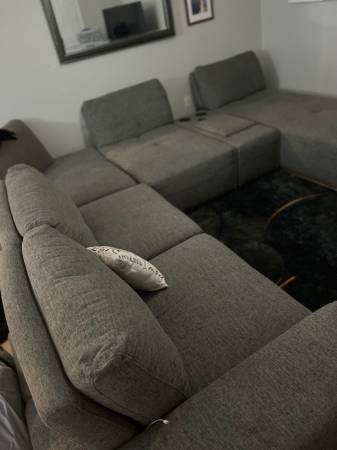 Grey Sectional Sofa with Built In Speakers and Storage 1