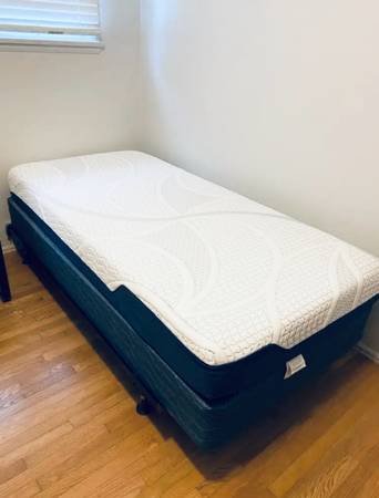 Twin size bed frame, 8” Boxspring, and 8” Memory form Mattress 1