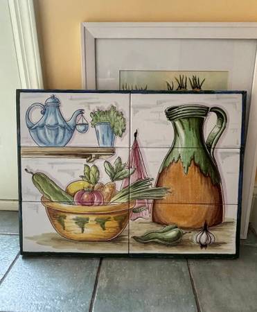 Vintage Hand‑Painted Mediterranean Still‑Life Tile Décor Board (6‑Tile 1