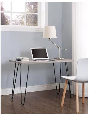 NEW Ameriwood Home Owen Retro Desk with Metal Legs Weathered Oak 1