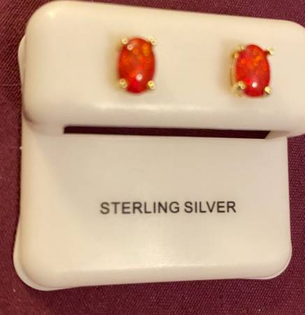 Orange fire opal solid silver earrings 1