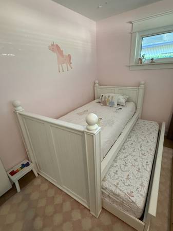 Pottery Barn Single bed with Trundle and Matching Armoir 1