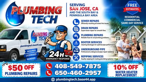 Mtn. View Plumbing Tech - Plumber - Sewer, Drains - $50 Off Deal! 1