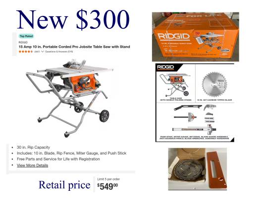 Table Saw with Stand - NEW 1