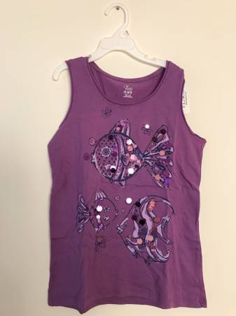 New Purple Fish shirt/ tank top for Girls size XL 14 Kids 1