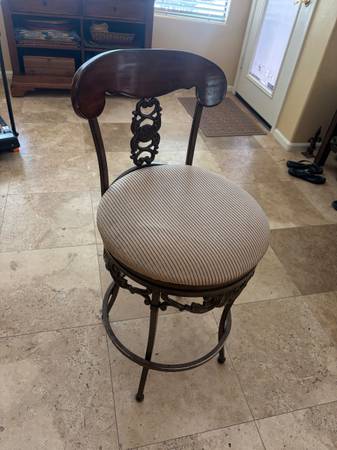 Counter height solid wood back upholstered metal legs swivel barstools 1