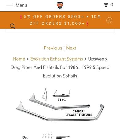 Paughco Softail Upsweeps Fishtail exhaust $300 o.b.o 1