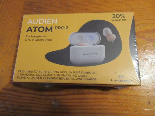 Audien ATOM PRO 2 Wireless Rechargeable OTC Hearing Aids---NEW IN BOX 1