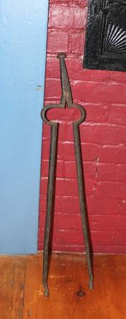 Antique Hand Forged Blacksmith Tongs - Heavy Wrought Iron 29.5"L 1