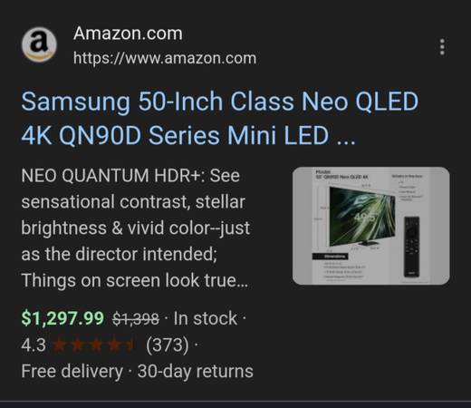 Televisor inteligente SAMSUNG NEO QLED QN90D de 50 pulgadas 4K UHD HDR - $1.050 (Los Ángeles)63471429605379121