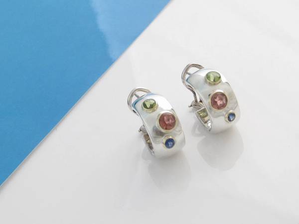Tiffany & Co Sterling Silver Etoile Earrings Sapphire Peridot 1