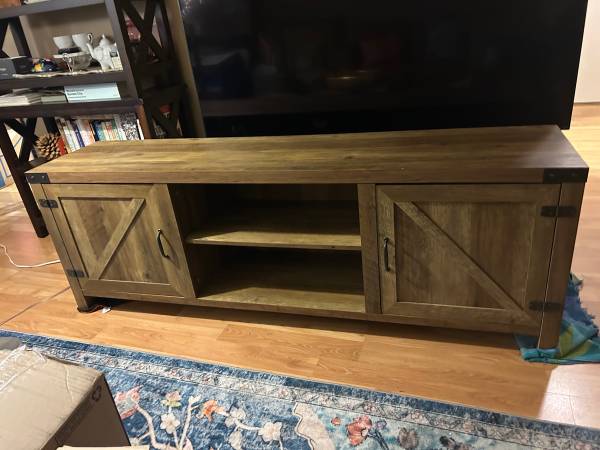 TV console stand with 2 side cabinets and central shelf 1