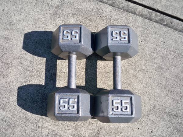 Dumbbells – Set of 55’s – Hex Metal!! 1