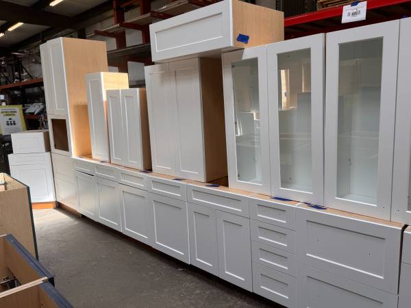 23ft White Reclaimed Kitchen Cabinet Set, Birch Plywood 1