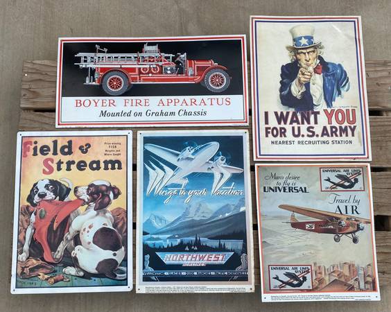 Vintage Tin Metal Sign Lot of 5 Signs 1