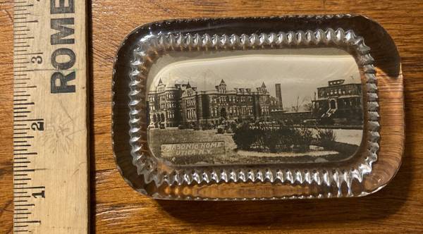 Masonic Home Utica NY glass paperweight 1