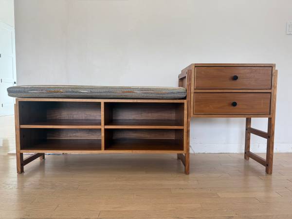 Custom solid walnut - Entry bench with storage + matching side tables 1