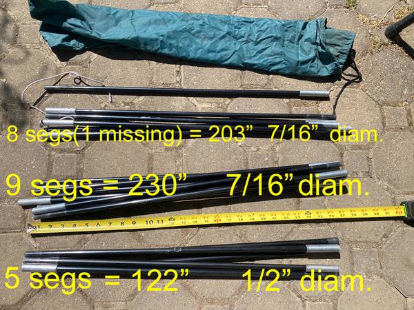 Tent Poles, Fiberglass Wand Segments, for tent, as garden stakes etc. 1