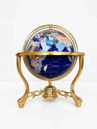 handcrafted Lapis Blue Gemstone Tabletop World Globe 1