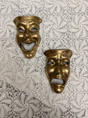 Vintage Solid Brass Theater Masks - Comedy & Tragedy 1