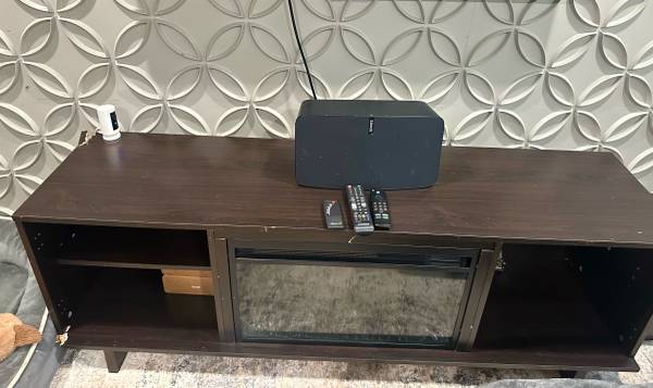 Dark Brown TV Stand with Electric Fireplace 1