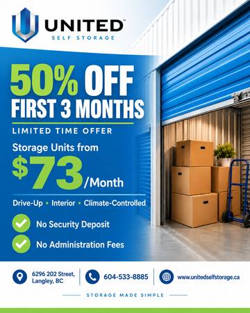 50% Off First 3 Months | Langley Storage | Units from $73/Month 1