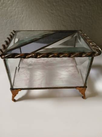 Victorian Beveled glass footed jewelry box 1