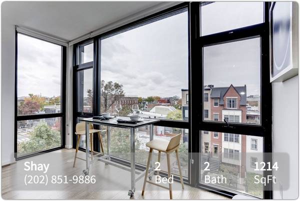 $3,745 / 2br - 1214ft2 - 1214 sqft 2 bed, 2 bath at The Shay! Convenient W/D included! (Washington - Shaw -  D.C.)64040360915970122