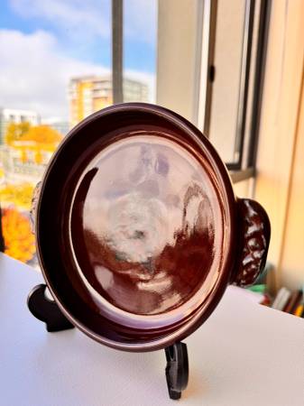 Signed Shen Smith Studio Pottery Dish - Vintage Mirror Brown Glaze 1