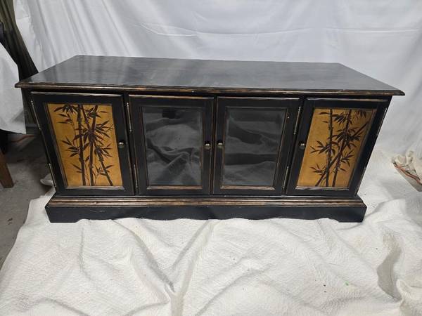 Asian-Inspired Black Lacquer Credenza/ Media Cabinet-$0 Delivery 1