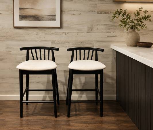 Unique Barstools Black with Off White Upholstered Seats 1