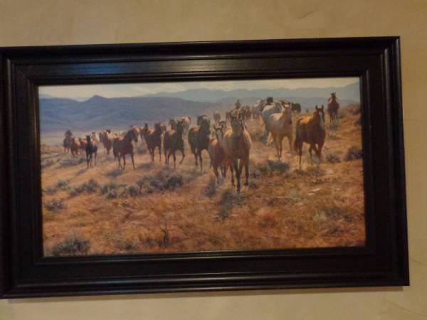 Tim Cox  Horses canvas transfer  large framed 29 x 47 1