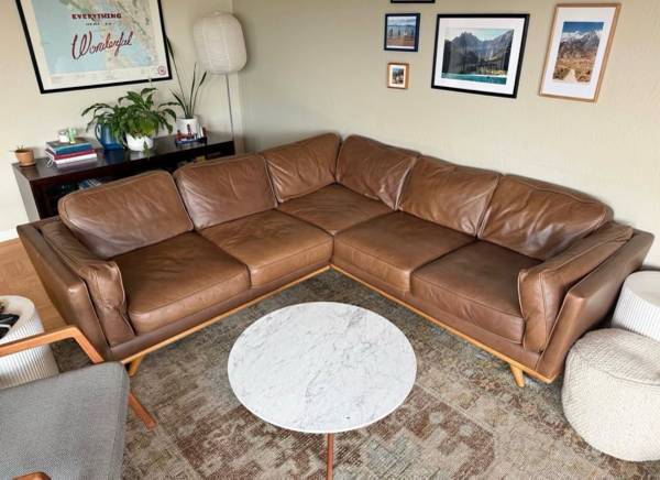 Article Timber 93” Leather Corner Sectional Sofa 1