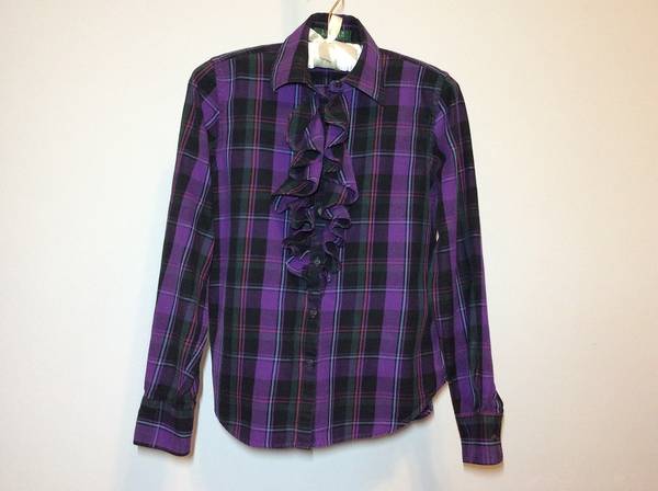Ralph Lauren Purple/Black Plaid Cotton Flannel Ruffled Top, PP 1