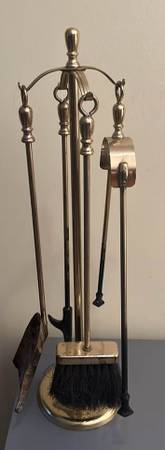 🔥 Vintage Solid Brass Fireplace Tool Set – 22” Tall 🔥 1
